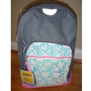 Girls Womens Trailmaker Gray Backpack 16" Bag School book Crocheted Lace NWT